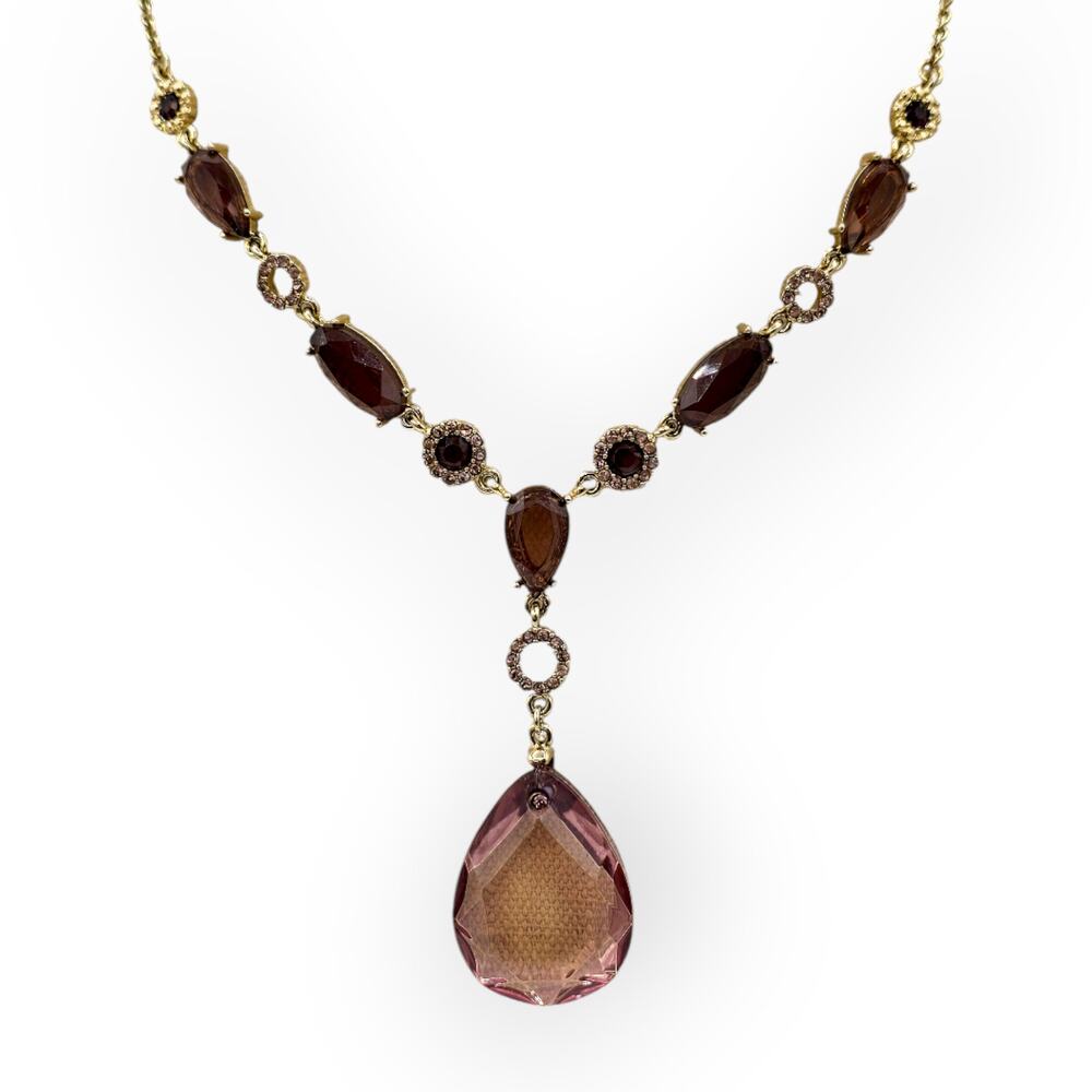 Champagne Teardrop Y-Drop Pendant Necklace with Rose Accents – Victorian Romance